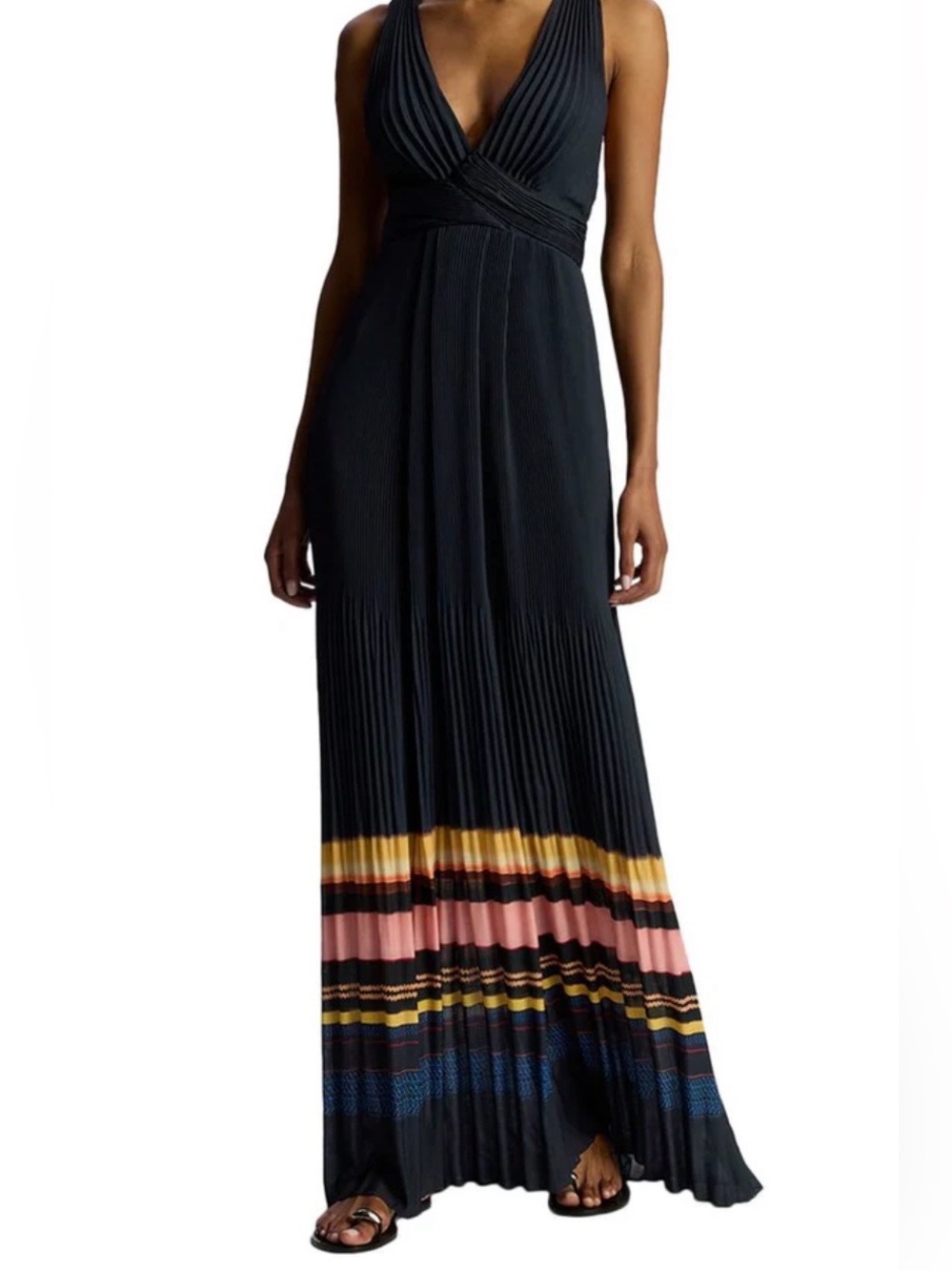 A.L.C. Black Textured Pleated Dress with Structured Straps